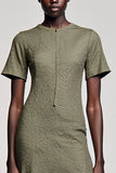 Robe Longue Olive Trapèze Col Bateau