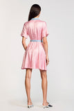 Robe Court Rose Trapèze Avec Col