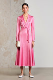 Robe Midi Rose Trapèze Revers Cranté