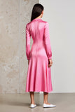 Robe Midi Rose Trapèze Revers Cranté