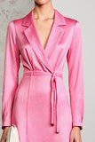 Robe Midi Rose Trapèze Revers Cranté