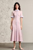 Robe Midi Rose Trapèze Avec Col