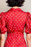 Robe Longue Rouge Trapèze Satin À Pois