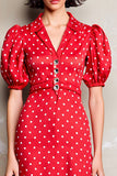 Robe Longue Rouge Trapèze Satin À Pois