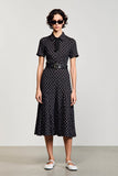 Robe Midi Noir Trapèze À Pois Satin