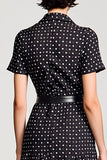 Robe Midi Noir Trapèze À Pois Satin