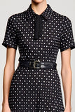 Robe Midi Noir Trapèze À Pois Satin