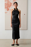Robe Longue Satin Noir Fourreau Licou