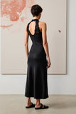 Robe Longue Satin Noir Fourreau Licou