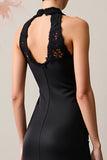 Robe Longue Satin Noir Fourreau Licou