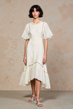 Robe Midi Ivoire Tulle Trapèze Col Bijou