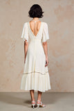 Robe Midi Ivoire Tulle Trapèze Col Bijou