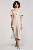 Robe Midi Abricot Trapèze Satin Revers Cranté