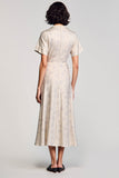 Robe Midi Abricot Trapèze Satin Revers Cranté