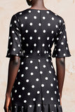 Robe Longue Noir À Pois Trapèze Satin