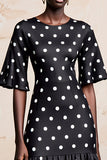 Robe Longue Noir À Pois Trapèze Satin