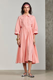Robe Midi Trapèze Rose Avec Col
