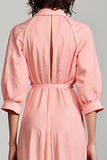 Robe Midi Trapèze Rose Avec Col