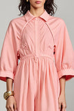 Robe Midi Trapèze Rose Avec Col