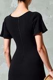 Robe Midi Noir Satin Trapèze Col Carré