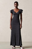 Robe Longue Noir À Pois Trapèze Dos Nu