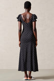 Robe Longue Noir À Pois Trapèze Dos Nu