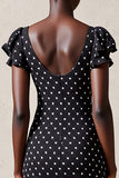 Robe Longue Noir À Pois Trapèze Dos Nu