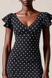 Robe Longue Noir À Pois Trapèze Dos Nu