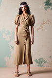 Robe Longue Olive Satin Fourreau