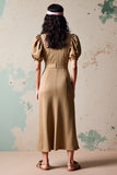 Robe Longue Olive Satin Fourreau