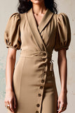 Robe Longue Olive Satin Fourreau