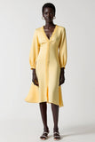 Robe Midi Jaune Satin Trapèze Col V
