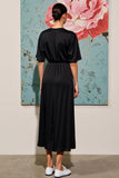 Robe Midi Noir Satin Trapèze Col Bijou