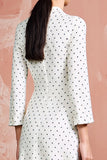 Robe Longue Blanc À Pois Trapèze Satin Col V