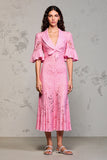 Robe Midi Rose Fourreau Col V