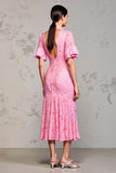 Robe Midi Rose Fourreau Col V