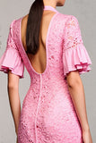 Robe Midi Rose Fourreau Col V