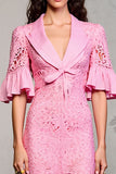 Robe Midi Rose Fourreau Col V