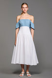 Robe Longue Blanc Trapèze Épaule Dénudée