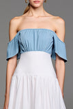 Robe Longue Blanc Trapèze Épaule Dénudée