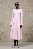 Robe Midi Rose Satin Trapèze Col Bijou