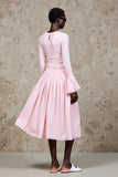 Robe Midi Rose Satin Trapèze Col Bijou