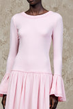 Robe Midi Rose Satin Trapèze Col Bijou