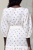 Robe Midi Blanc Trapèze Col Montant À Pois