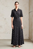 Robe Longue Noir Trapèze À Pois Avec Col