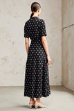 Robe Longue Noir Trapèze À Pois Avec Col