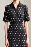 Robe Longue Noir Trapèze À Pois Avec Col