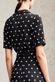 Robe Longue Noir Trapèze À Pois Avec Col