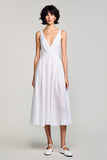 Robe Midi Blanc Tulle Trapèze Col V