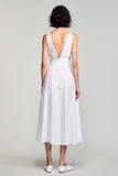 Robe Midi Blanc Tulle Trapèze Col V